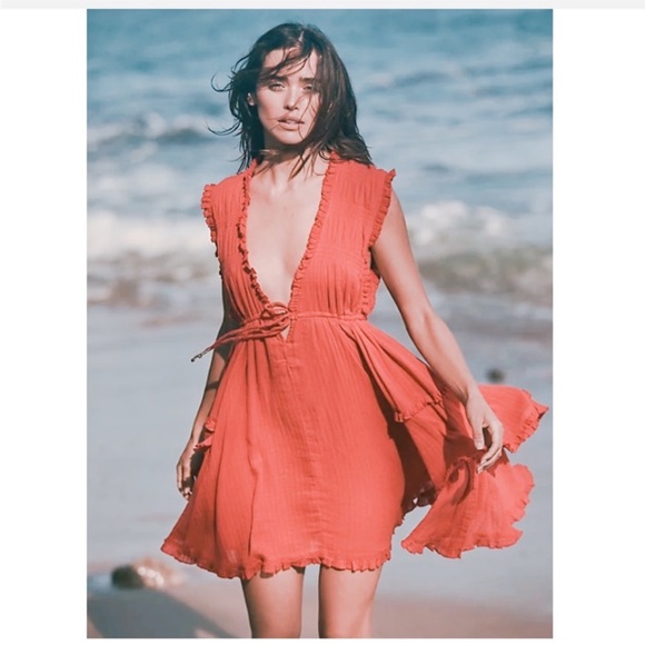 NEW Free People Endless‎ Summer Antoinette Mini Dress in Coral - Picture 2 of 9